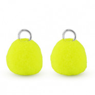 Pompom charm with loop 10mm - Silver-neon yellow